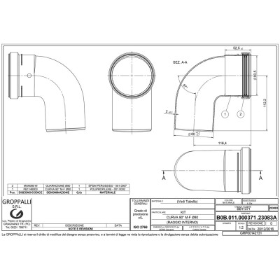 Колено дымохода конденсационное Groppalli Ø80 мм 90° (BB11371)