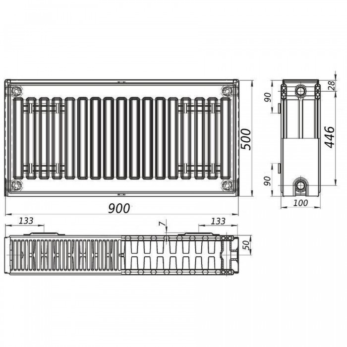 Сталевий радіатор QUEEN THERM 22Т 500х900 бічне підключення