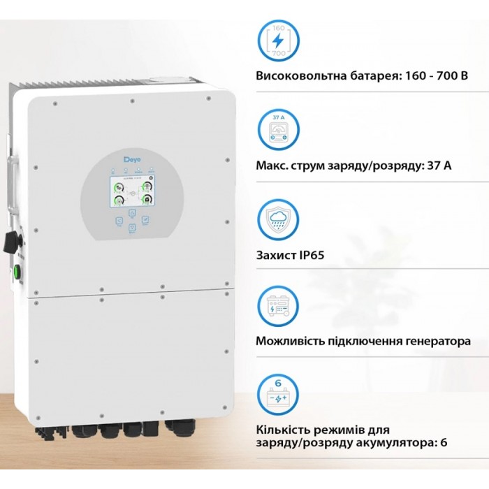 Гібридний сонячний інвертор Deye SUN-25K-SG01HP3-EU-AM2 25kW, 3Ф Гібридний сонячний інвертор Deye SUN-25K-SG01HP3-EU-AM2 25kW, 3Ф