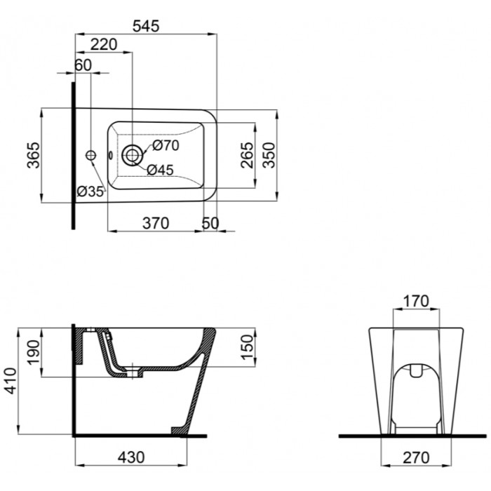 Биде напольное Qtap Crow QT05443370W