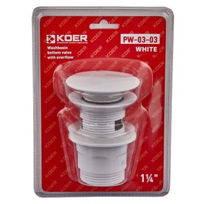Донний клапан для раковини з переливом Koer PW-03-03 Click-Clack білий 1 1/4'' (KR3395)