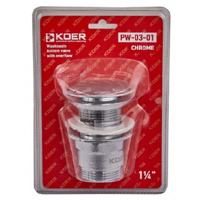 Донный клапан для раковины Koer PW-03-01 Click-Clack хром KR3394 с переливом