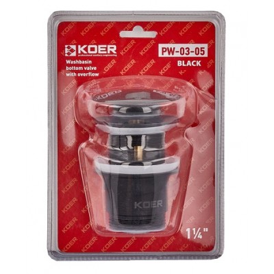 Донный клапан для раковины Koer PW-03-05 Click-Clack черный KR3396 с переливом
