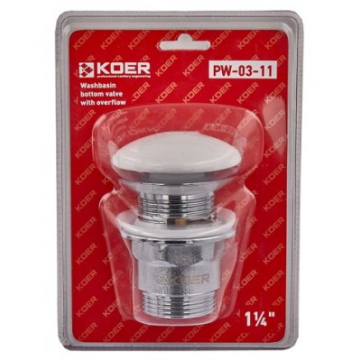 Донный клапан для раковины Koer PW-03-11 Click-Clack белый керамика KR3397 с переливом