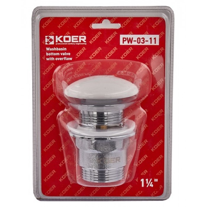 Донний клапан для раковини з переливом Koer PW-03-11 Click-Clack білий кераміка 1 1/4'' (KR3397) Донний клапан для раковини з переливом Koer PW-03-11 Click-Clack білий кераміка 1 1/4'' (KR3397)