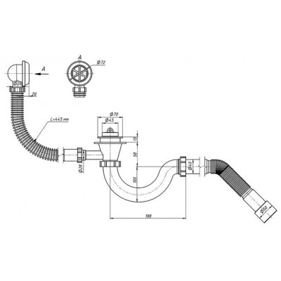 Сифон для ванны PLM 1 1/2" 40x40/50 PM 40 SF 30 01