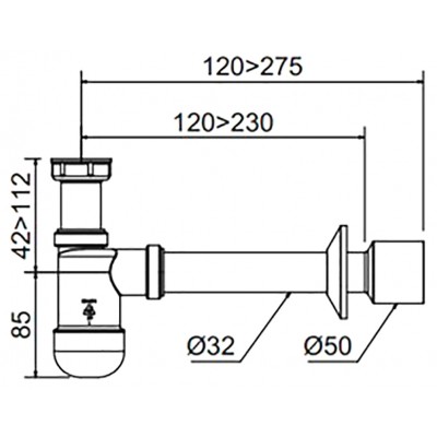 Сифон для раковины колбовый Prevex Basic PR3-B4N35-001 32/50 мм с накидной гайкой