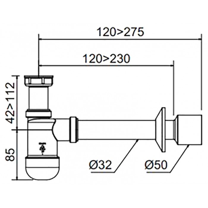 Сифон для раковини колбовий Prevex Basic PR3-B4N35-001 32/50 мм з накидною гайкою