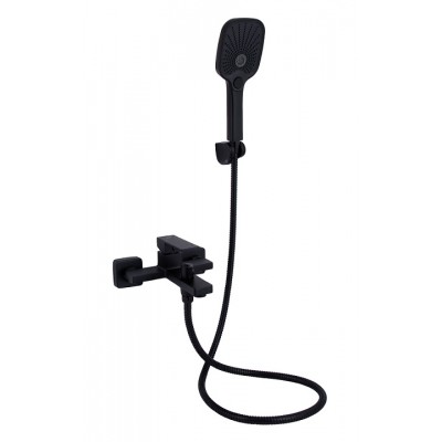 Смеситель для ванны Qtap Gemini QTGEM259BLM45682 Black Matt (c душевым гарнитуром) 