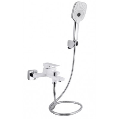 Смеситель для ванны Qtap Gemini QTGEM259CRW45683 Chrome/White (c душевым гарнитуром) 