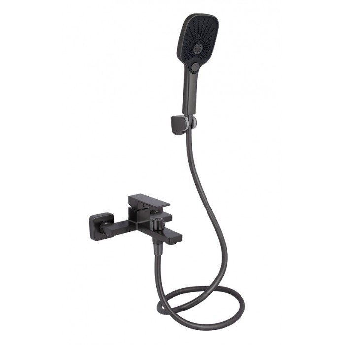 Смеситель для ванны Qtap Gemini QTGEM259GMB45684 Gunmetal Black PVD (c душевым гарнитуром) 