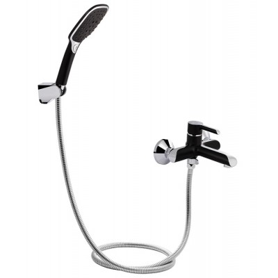 Смеситель для ванны Qtap Grand QTGRABCR006 Chrome/Black (c душевым гарнитуром) 