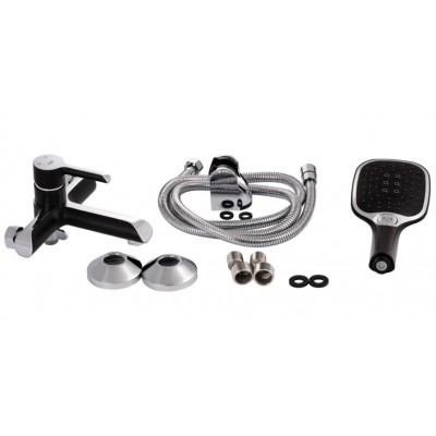 Смеситель для ванны Qtap Grand QTGRABCR006 Chrome/Black (c душевым гарнитуром) 
