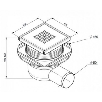 Зливний трап Prevex CUBO 106х106 d50 з боковим стоком