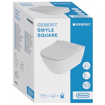 Подвесной безободковый унитаз Geberit Smyle Square Rimfree 500.683.00.2
