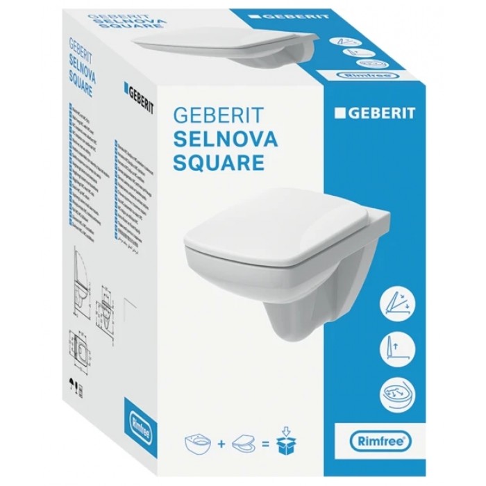 Подвесной безободковый унитаз Geberit Selnova Square Rimfree 501.961.00.1 Подвесной безободковый унитаз Geberit Selnova Square Rimfree 501.961.00.1