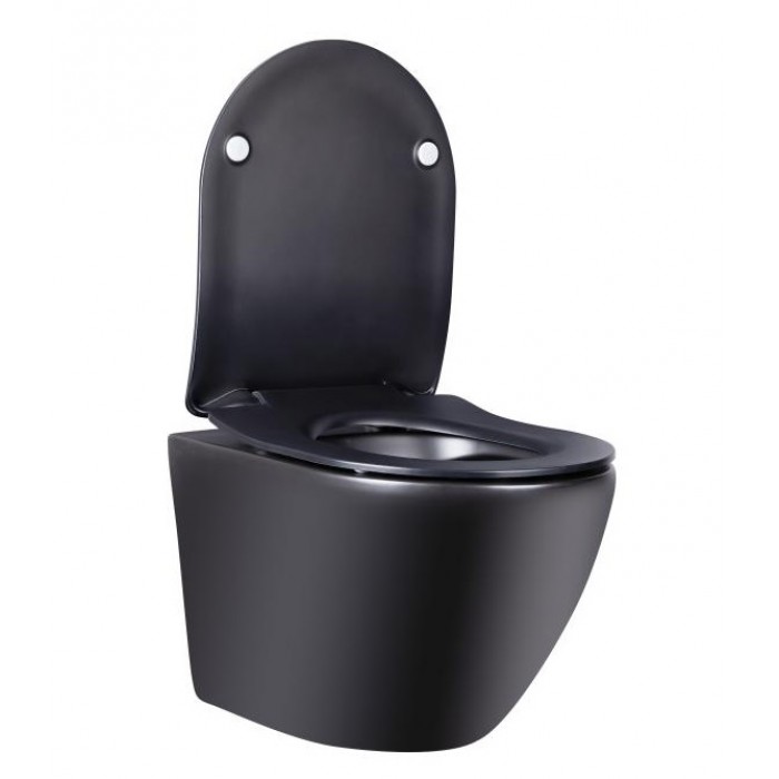 Подвесной безободковый унитаз Qtap Robin Matt Black QT1333046ENRMB