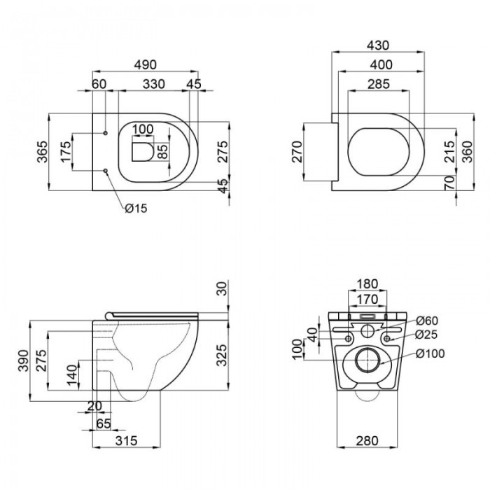 Подвесной безободковый унитаз Qtap Robin QT1333046ENRW