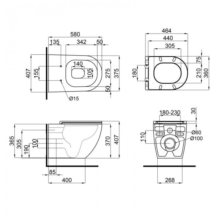 Подвесной безободковый унитаз Qtap Robin QT13332141ERW