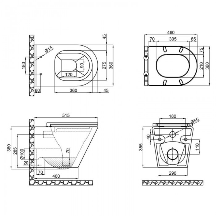 Подвесной безободковый унитаз Qtap Scorpio QT1433053ERW