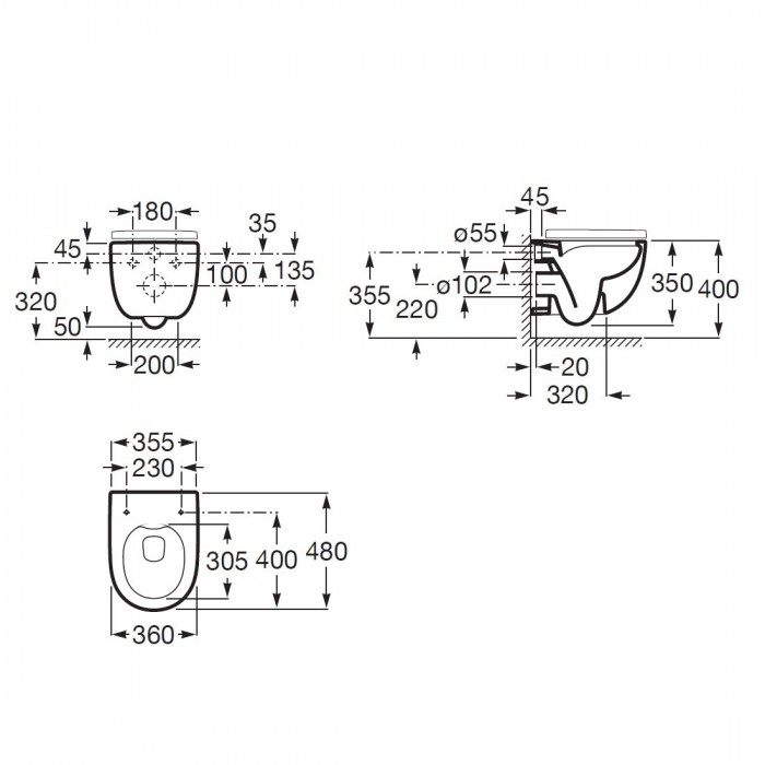 Подвесной безободковый унитаз Roca MERIDIAN Rimless CPT A34H242000 Подвесной безободковый унитаз Roca MERIDIAN Rimless CPT A34H242000