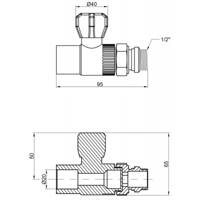 Кран радиаторный прямой Thermo Alliance 20х1/2"(латунный шар)