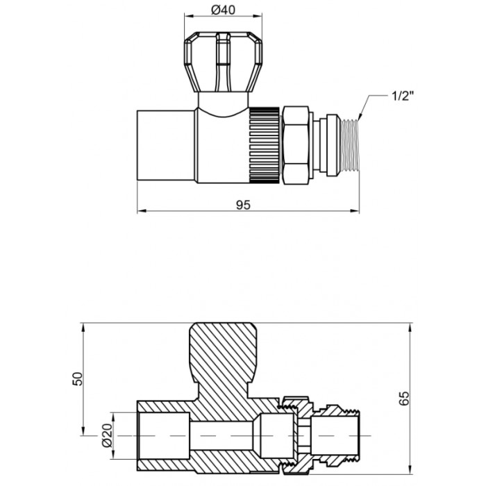 Кран радиаторный прямой Thermo Alliance 20х1/2"(латунный шар) Кран радиаторный прямой Thermo Alliance 20х1/2"(латунный шар)