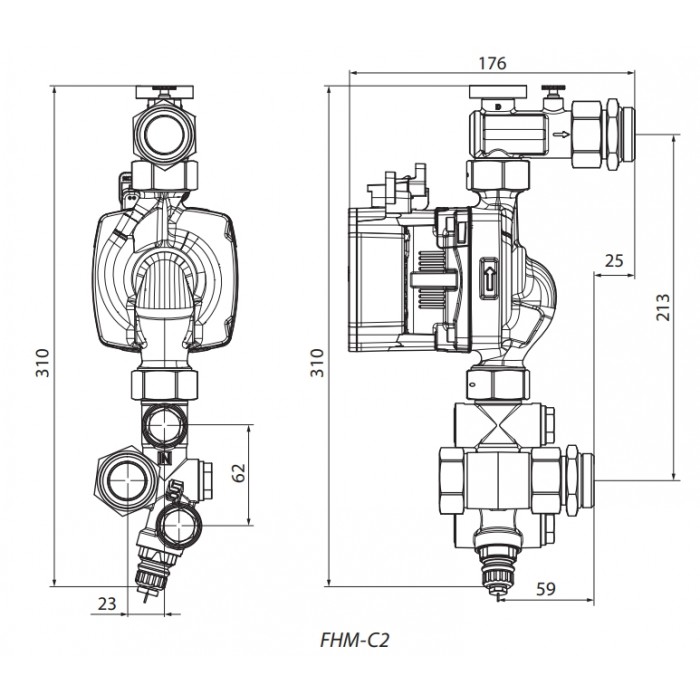 Компактный смесительный узел Danfoss FHM-C2 без термоэлемента FTC 088U0092