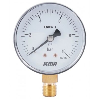 Манометр Icma № 244 D63 мм 0-10 бар 1/4" нижнее подключение