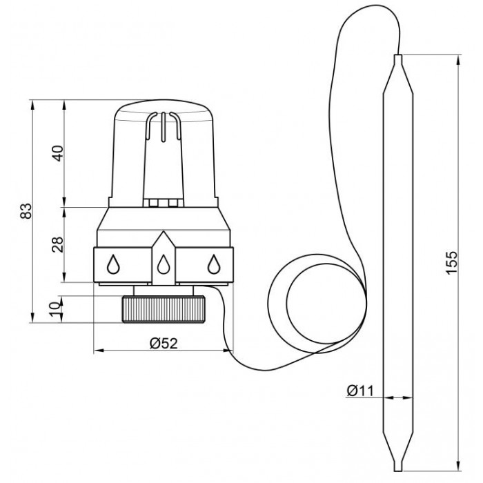 Термоголовка с погружным датчиком ICMA №992 M30x1.5 (20-70°С)