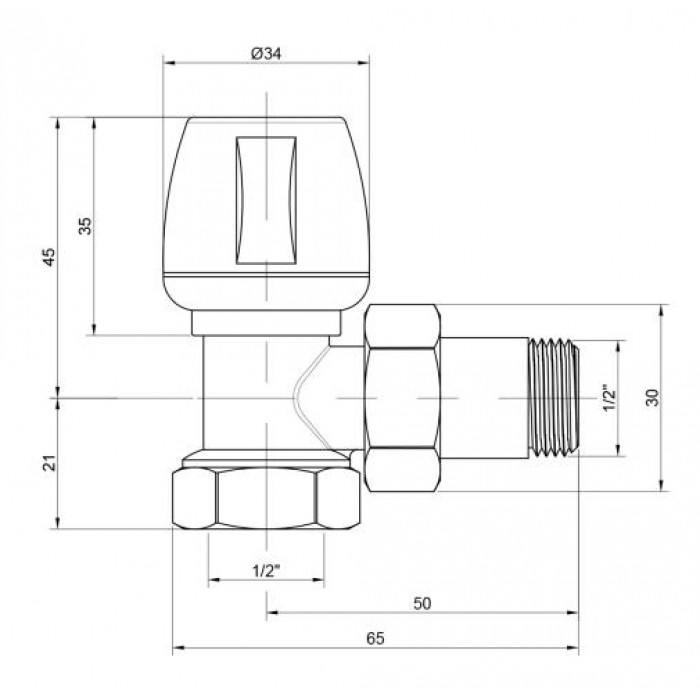 Угловой радиаторный кран ICMA 1/2" №803