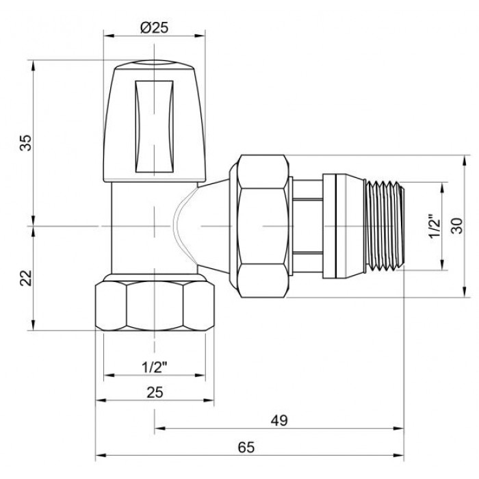 Угловой радиаторный кран ICMA 1/2" №805+940 отсечной