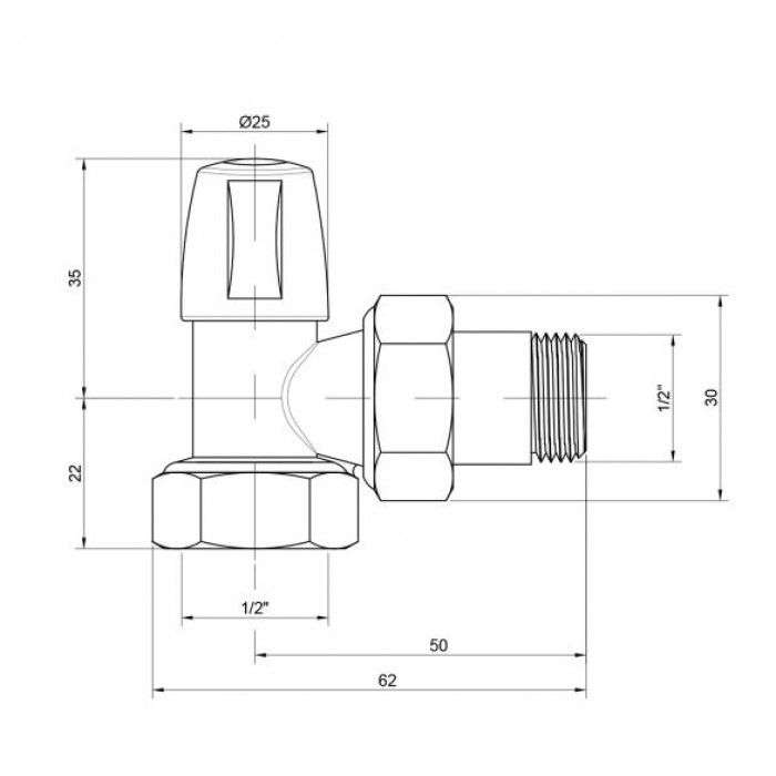 Угловой радиаторный кран ICMA 1/2" №805 отсечной