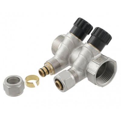 Коллектор с регулирующими вентилями Raftec 1"х1/2" на 2 выхода KK03012