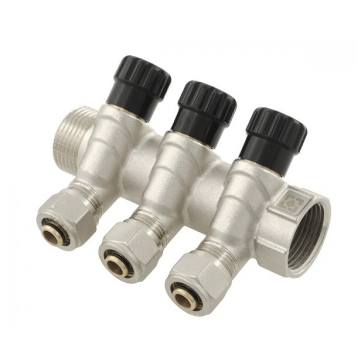 Коллектор с регулирующими вентилями Raftec 3/4"х1/2" на 3 выхода KK02013