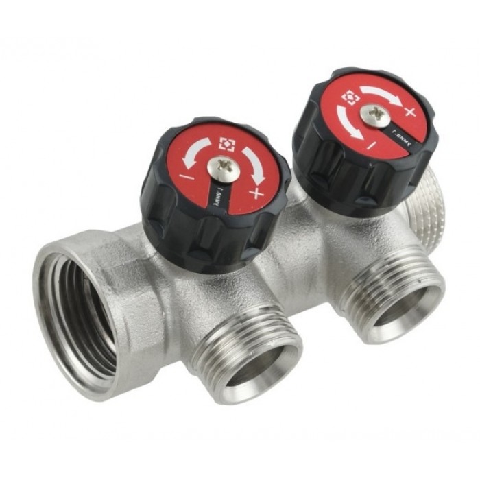 Колектор із регулюючими вентилями Raftec 1"х3/4" на 2 виходи KV03022 