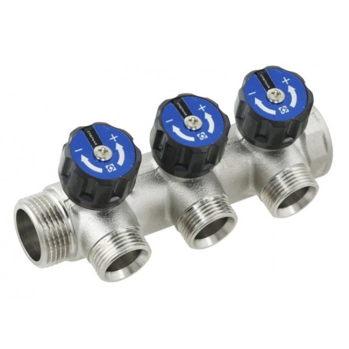 Коллектор с регулирующими вентилями Raftec 1"х3/4" на 3 выхода KV03023