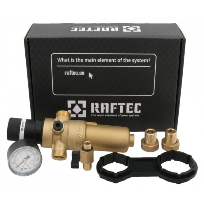 Редуктор давления с самопромывным фильтром для горячей воды Raftec RCFR01-H 1/2" Редуктор давления с самопромывным фильтром для горячей воды Raftec RCFR01-H 1/2"