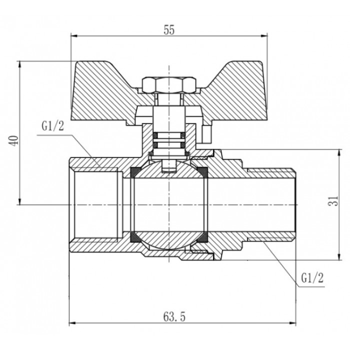 Кран кульовий для газу Thermo Alliance Forte SF607G15 PN40 1/2" ЗВ