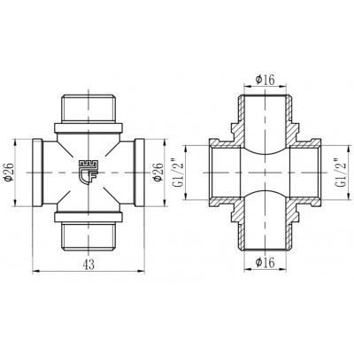 Крестовина латунная SD Forte SF355151 1/2" ВНВН никель