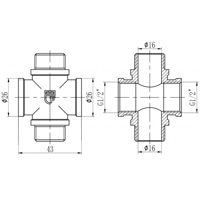 Крестовина латунная Thermo Alliance Forte SF355151 1/2" ВНВН никель