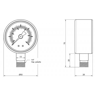 Манометр Thermo Alliance Standart SD17010B D50 мм 0-10 бар 1/4" нижнее подключение