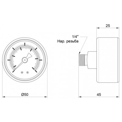Манометр Thermo Alliance Standart SD1716B D50 мм 0-10 бар 1/4" заднее подключение