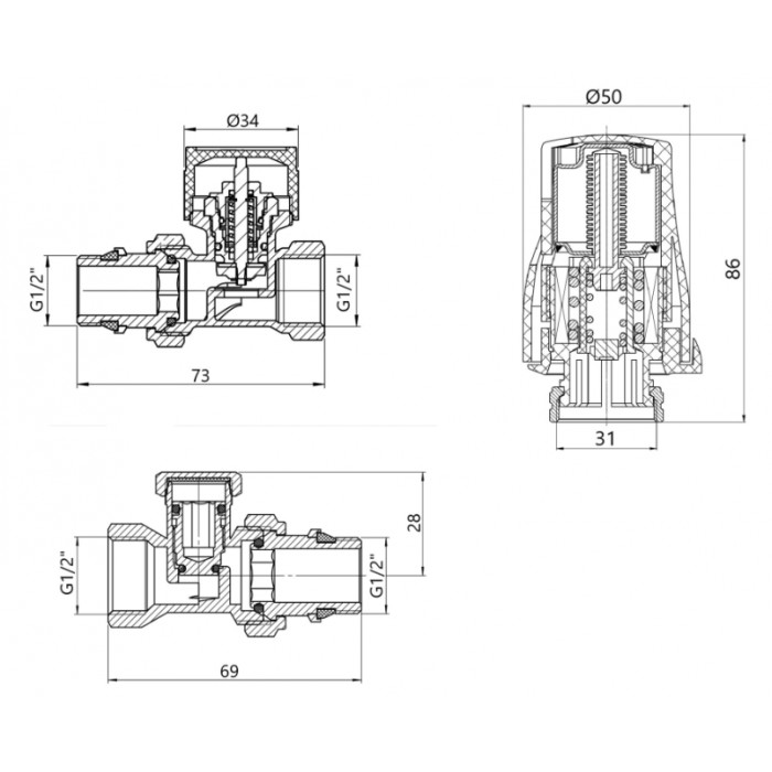 Комплект радиаторных кранов Thermo Alliance Standart SD353W15 с термоголовкой