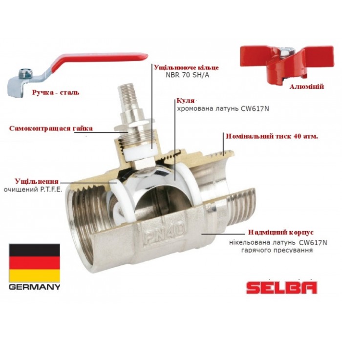 Кран кульовий SELBA PN40 1/2" ВВ SL1507
