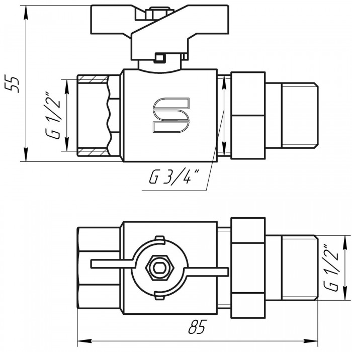 Кран кульовий SELBA PN40 1/2" з американкою