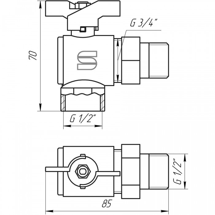 Кран кутовий SELBA PN40 1/2" з американкою